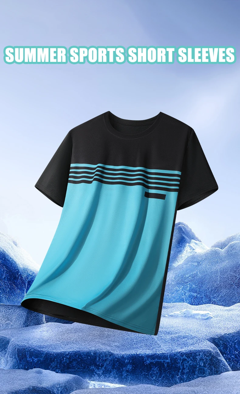 Men's Color Block Sports Short Sleeves Summer Breathable Quick-drying Short Sleeves Men Running Fitness Fashion Short Sleeves