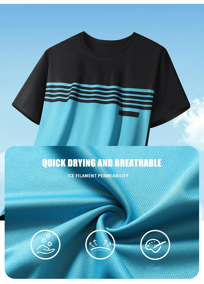 Men's Color Block Sports Short Sleeves Summer Breathable Quick-drying Short Sleeves Men Running Fitness Fashion Short Sleeves