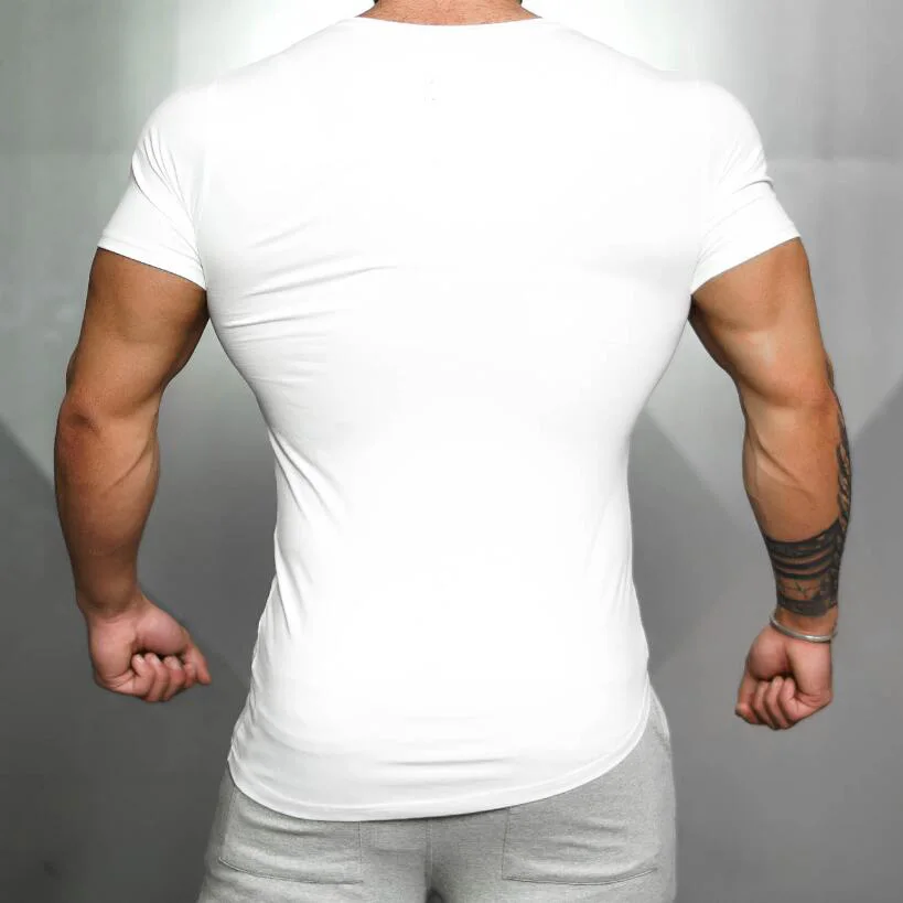 Mens Running Sport  Short Sleeve T-Shirts Summer Cotton Breathable Slim Fit Sportswear Gym Bodybuilding Fitness Muscle Shirts