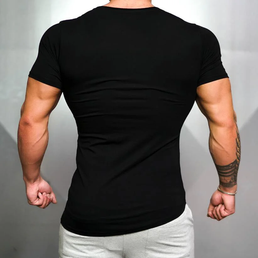 Mens Running Sport  Short Sleeve T-Shirts Summer Cotton Breathable Slim Fit Sportswear Gym Bodybuilding Fitness Muscle Shirts