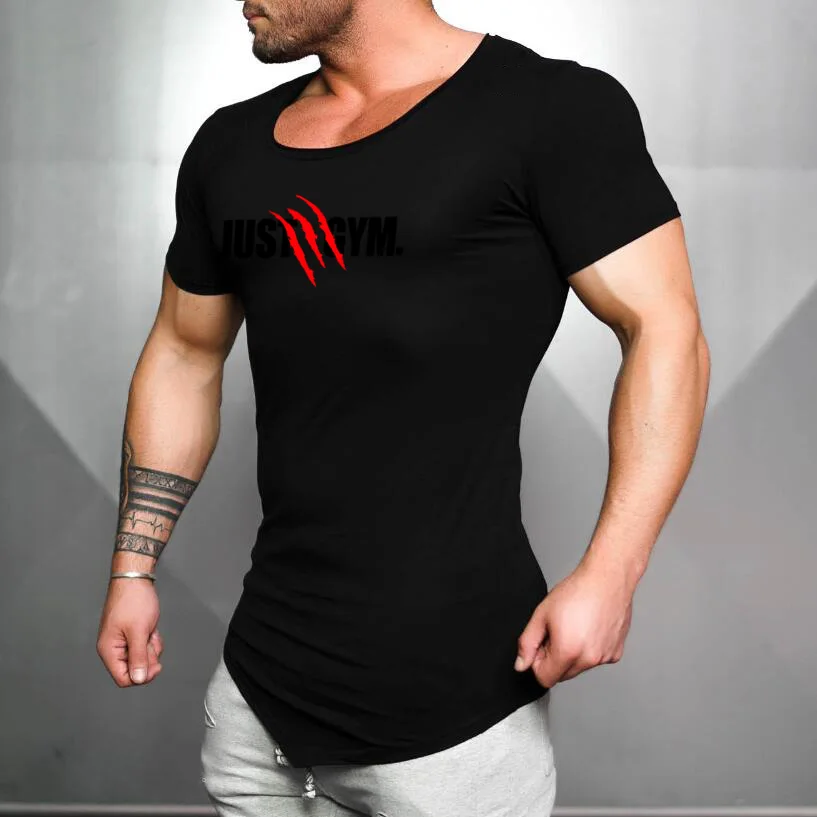 Mens Running Sport  Short Sleeve T-Shirts Summer Cotton Breathable Slim Fit Sportswear Gym Bodybuilding Fitness Muscle Shirts