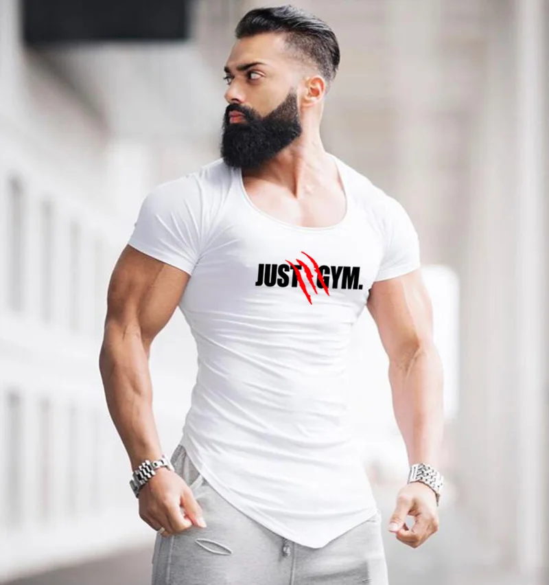 Mens Running Sport  Short Sleeve T-Shirts Summer Cotton Breathable Slim Fit Sportswear Gym Bodybuilding Fitness Muscle Shirts