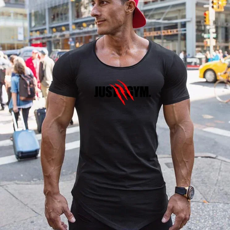 Mens Running Sport  Short Sleeve T-Shirts Summer Cotton Breathable Slim Fit Sportswear Gym Bodybuilding Fitness Muscle Shirts