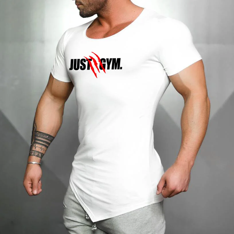 Mens Running Sport  Short Sleeve T-Shirts Summer Cotton Breathable Slim Fit Sportswear Gym Bodybuilding Fitness Muscle Shirts