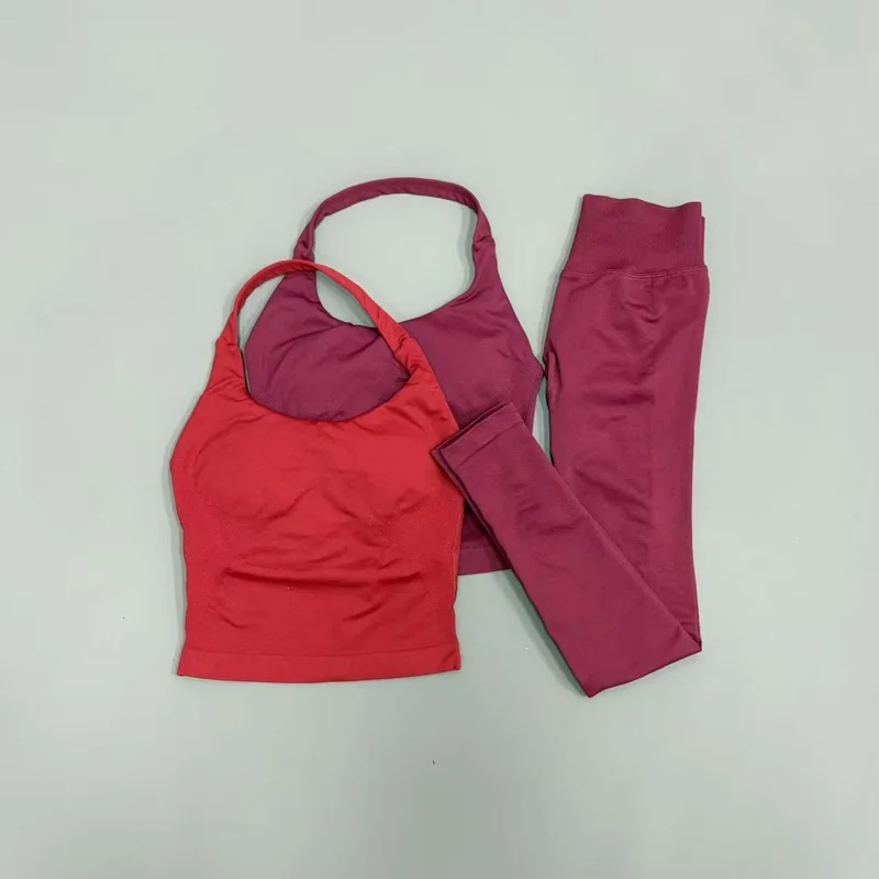 2 Piece Active Set Women Open Back Halter Top Peach Butt Lifting Leggings Seamless Soft Stretchy Gym Yoga Fitness Outfits