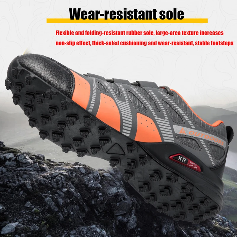 Men's Mesh Breathable Hiking Shoes Lightweight Non-slip Waterproof Wear Resistant Outdoor Trekking Camping Sneakers
