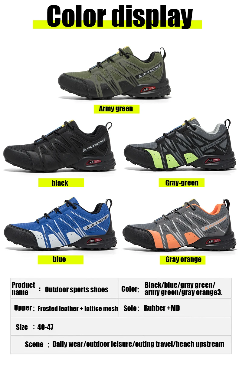 Men's Mesh Breathable Hiking Shoes Lightweight Non-slip Waterproof Wear Resistant Outdoor Trekking Camping Sneakers