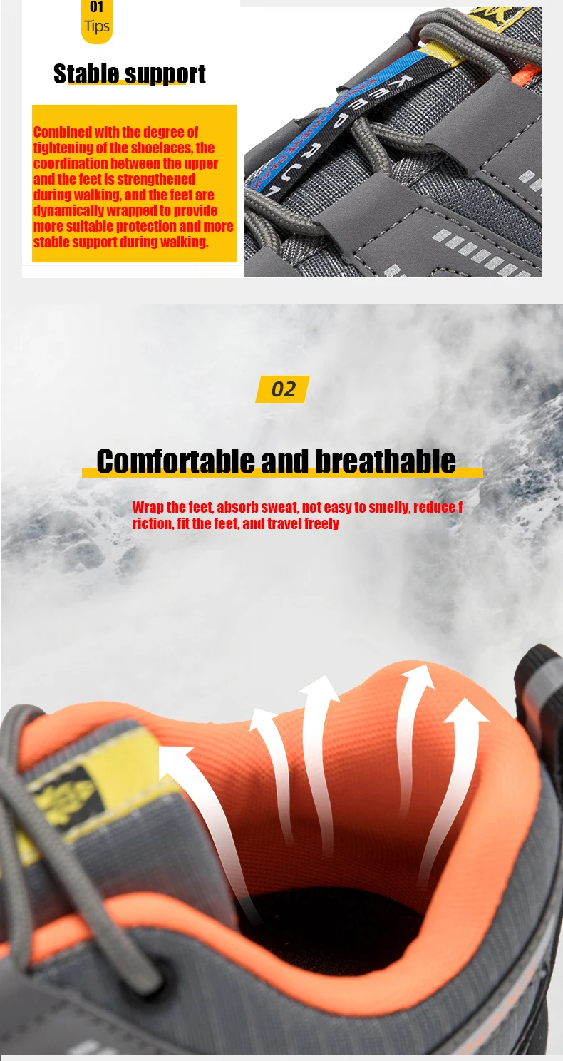 Men's Mesh Breathable Hiking Shoes Lightweight Non-slip Waterproof Wear Resistant Outdoor Trekking Camping Sneakers