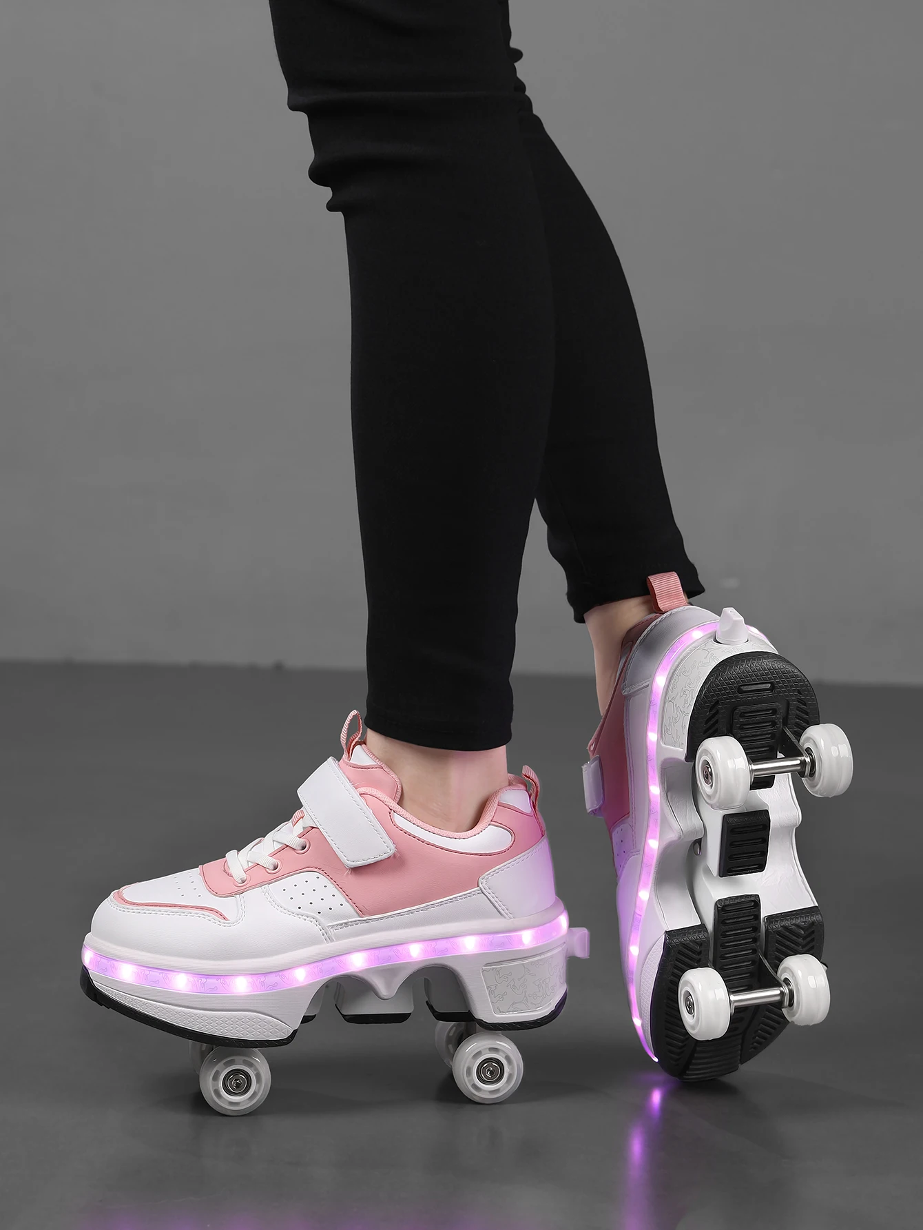 Popular Fashion Upgraded Four Wheel Children's Roller Skating Shoes, One Click Invisible LED Light Skating Shoes