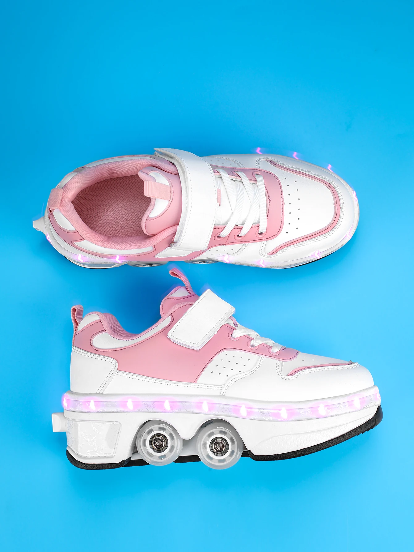 Popular Fashion Upgraded Four Wheel Children's Roller Skating Shoes, One Click Invisible LED Light Skating Shoes