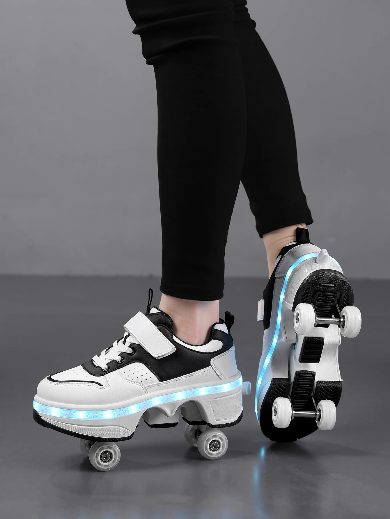 Popular Fashion Upgraded Four Wheel Children's Roller Skating Shoes, One Click Invisible LED Light Skating Shoes