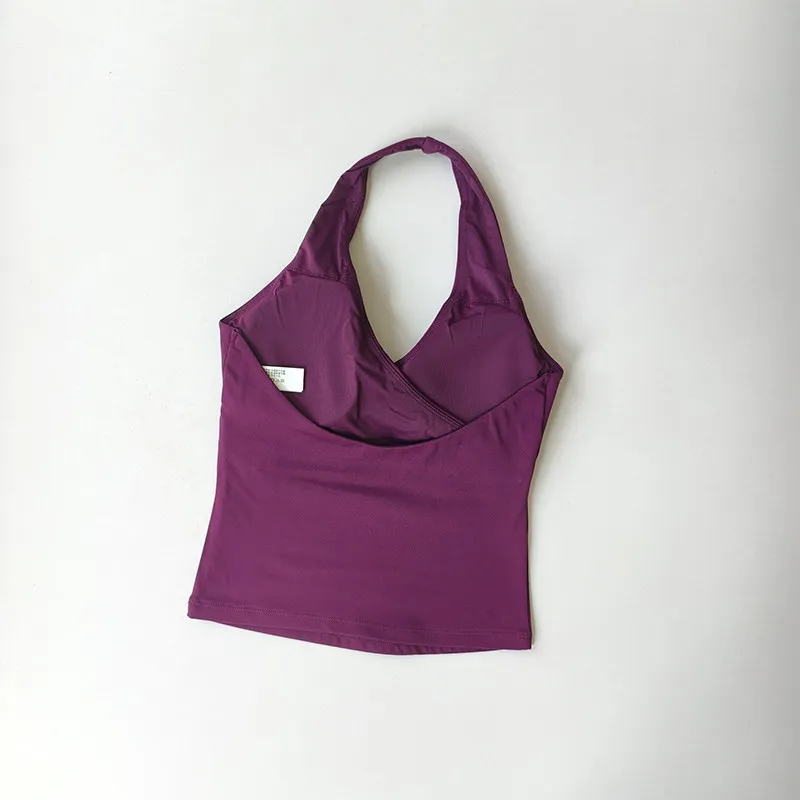 Women's Sexy V-Neck Nude Sports Bra Hanging Neck Breathable Gym Top Active Wear Fitness Yoga Vest Hanging Neck Design Yoga Bra