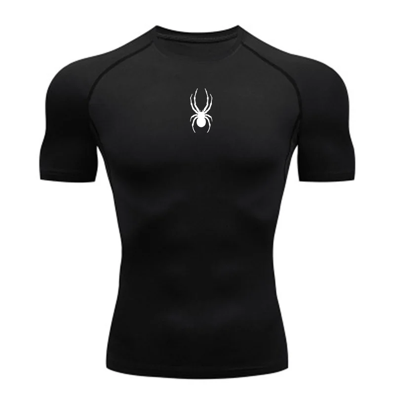 Mens Bodybuilding Sports Tight T-shirt Summer Compression Turtleneck Short Sleeve Gym Fitness Running Quick Dry Male Workout Top