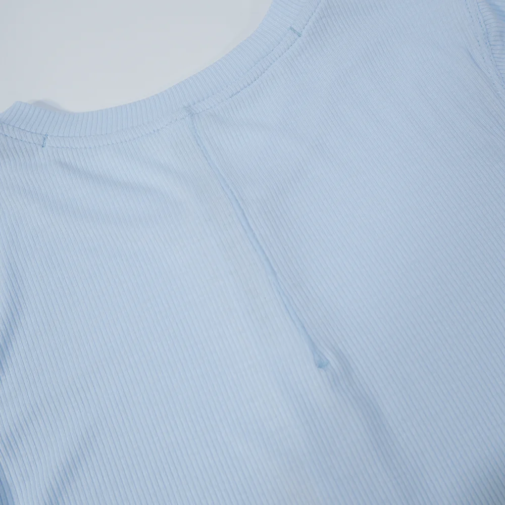 LULU FLORA Henry collar curved hem short sleeved T-shirt short cut slimming top yoga workout