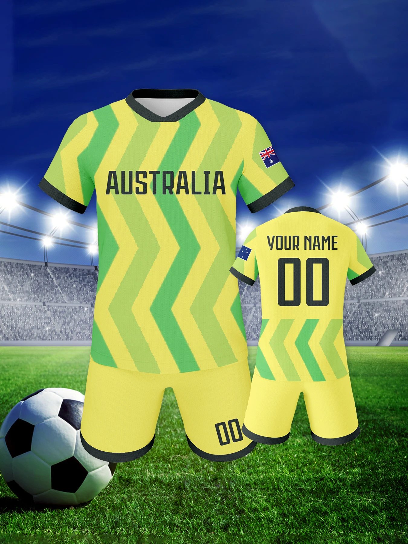 Custom Australia Soccer Kit Personalized Football Set with Name Number Breathable Team Training Uniform for Kids Youth