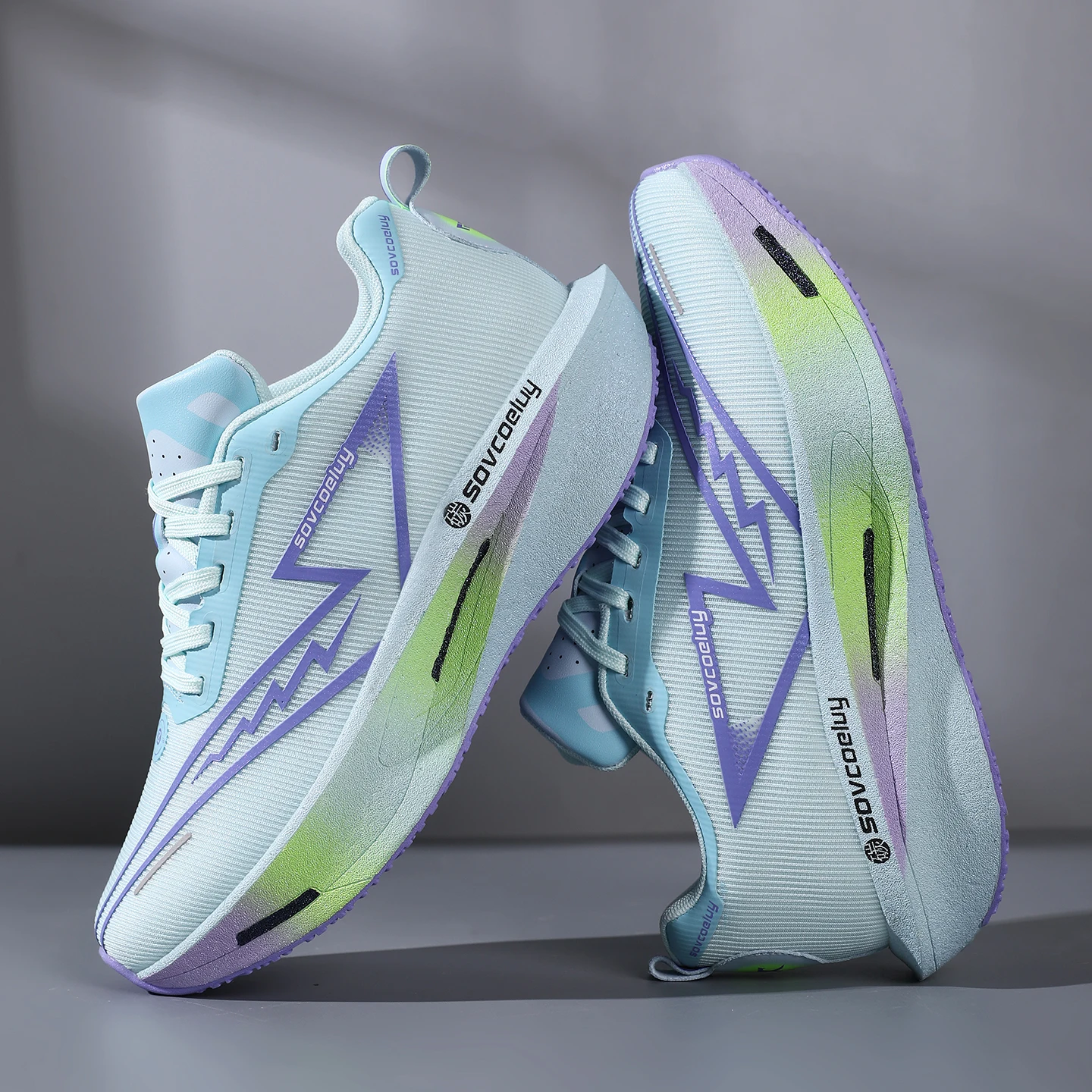 Breathable Knit Mesh Carbon Plate Running Shoes Shock Absorbing Athletic Sneakers
