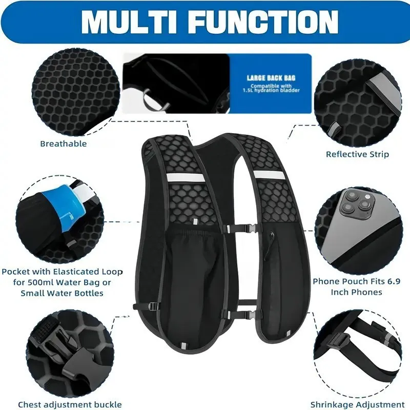 Hiking Climbing Hydration Backpack Unisex Outdoor Running Marathon Trail Water Bladder Vest Sports Rucksack Pack