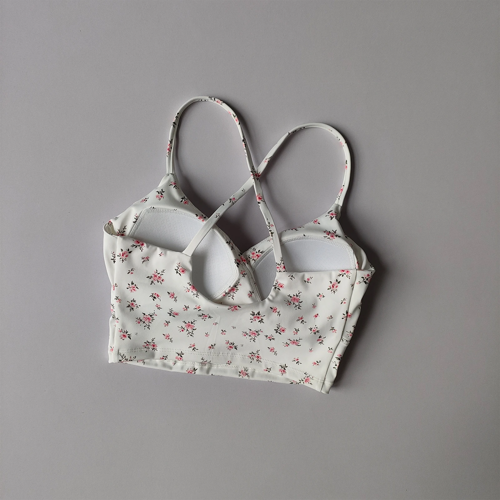 Cherry Print Yoga Vest Women with Chest Pad Fixed Cup Beautiful Back Sports Bra Running Fitness Clothing Outer Wear Suspenders