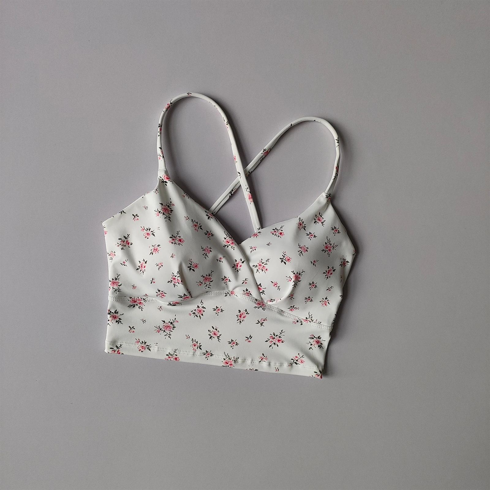 Cherry Print Yoga Vest Women with Chest Pad Fixed Cup Beautiful Back Sports Bra Running Fitness Clothing Outer Wear Suspenders