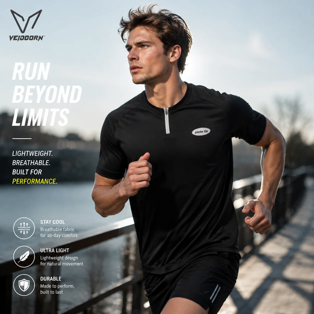 Veidoorn Men Half Zip Sports T-Shirt Running Training Tee With Vent Holes Breathable Athletic Top For Basketball Workout
