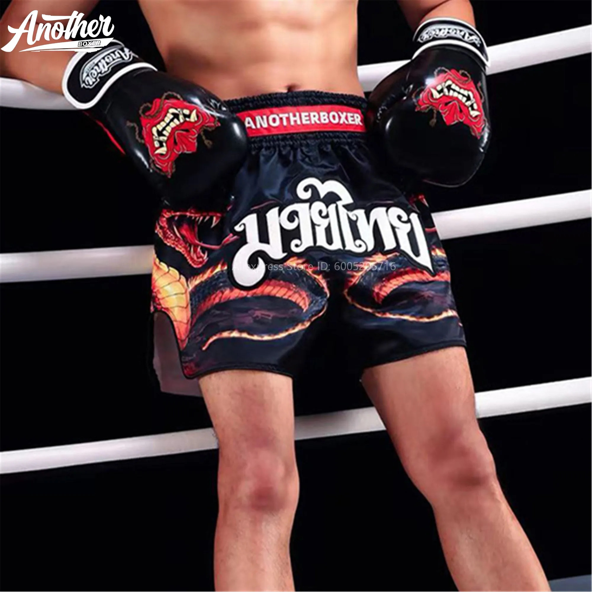 Fire Snake Muay Thai Shorts Quick Dry Elastic Waist Boxing Fight Shorts for Kickboxing MMA Gym Sparring Training Daily Bottoms