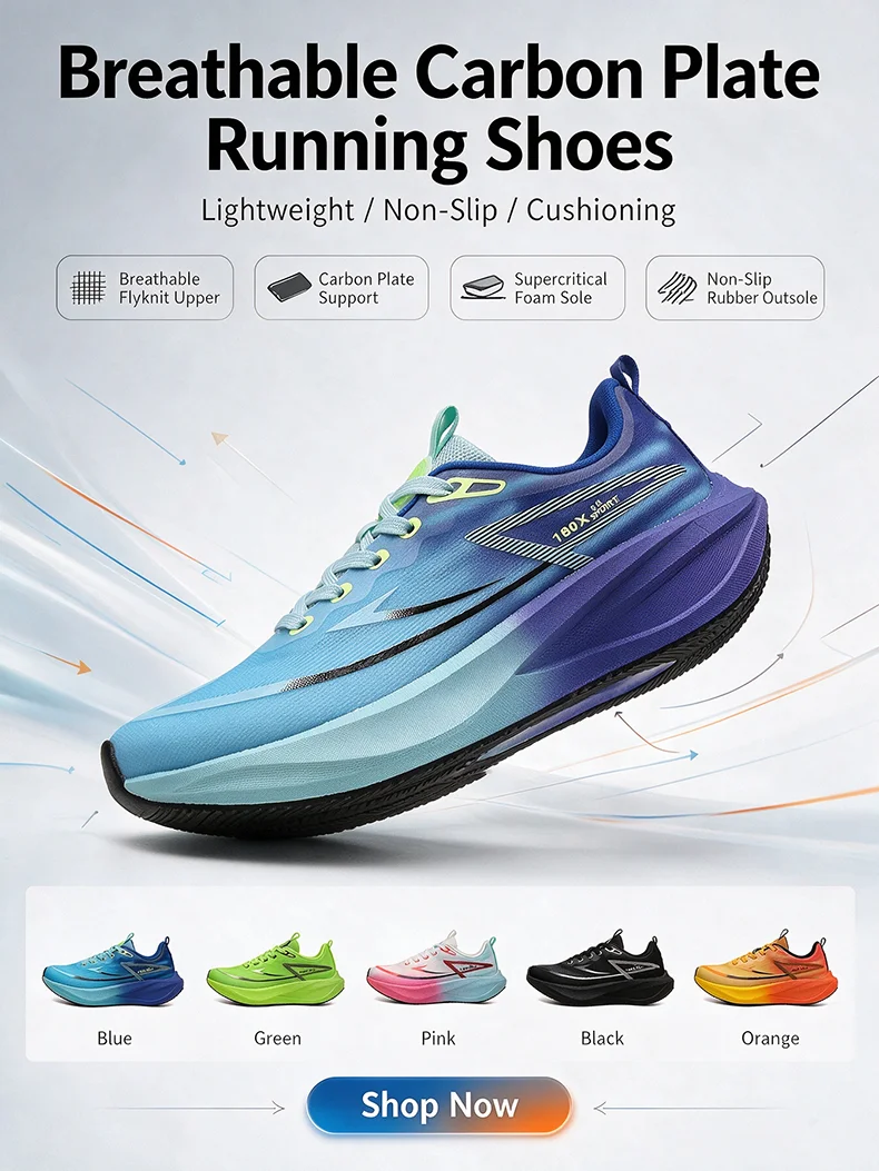 Women’s Marathon Racing Shoes Men’s Carbon Fiber Racing Shoes Breathable Lightweight Comfortable Athletic Energy Return Sneaker