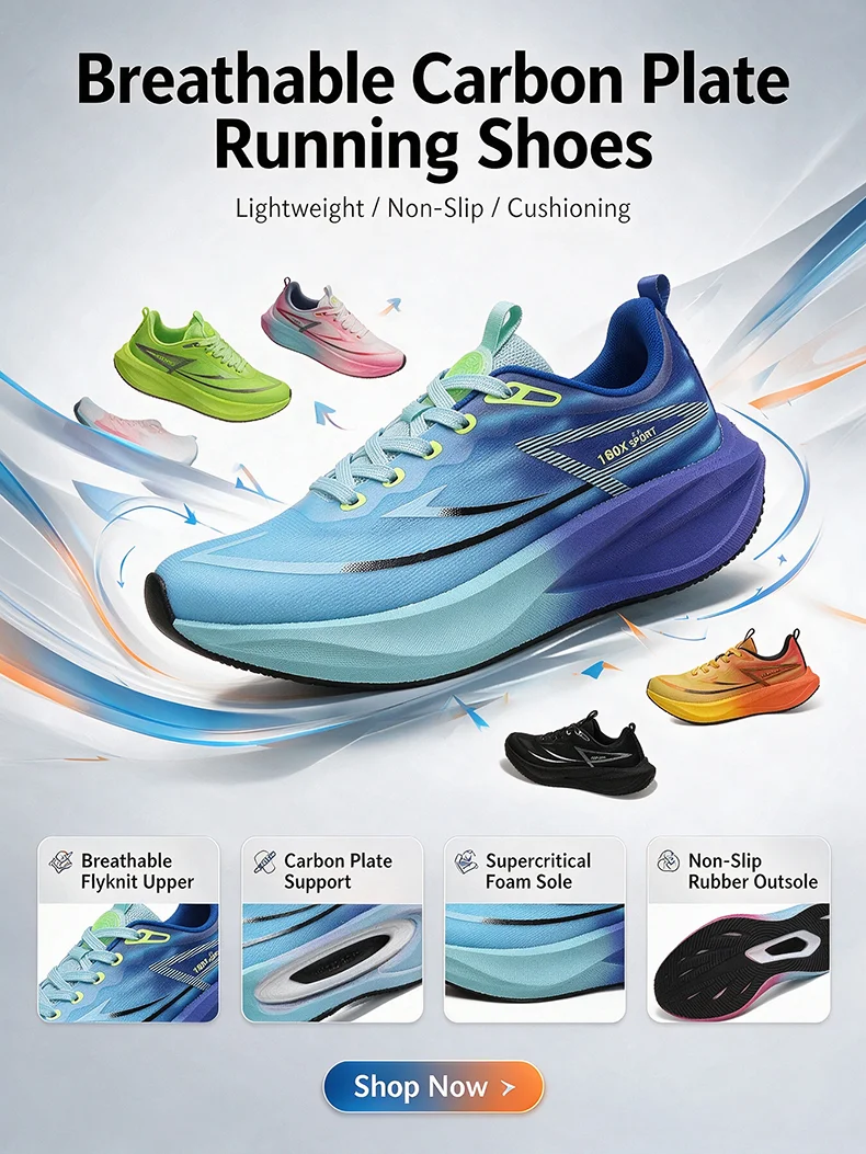 Women’s Marathon Racing Shoes Men’s Carbon Fiber Racing Shoes Breathable Lightweight Comfortable Athletic Energy Return Sneaker