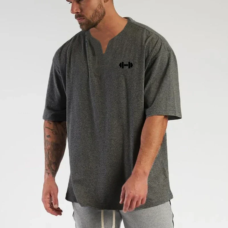 Oversized Casual Cotton Breathable Running T-shirts Gym Bodybuilding Fitness Loose Shirts Summer Mens Sports Training Clothing