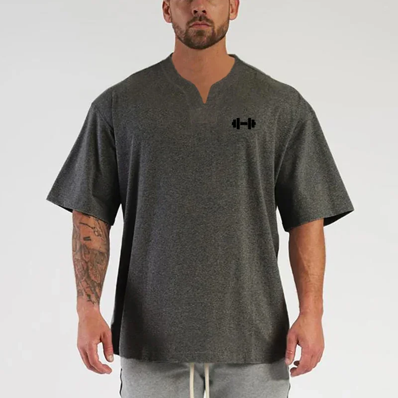 Oversized Casual Cotton Breathable Running T-shirts Gym Bodybuilding Fitness Loose Shirts Summer Mens Sports Training Clothing