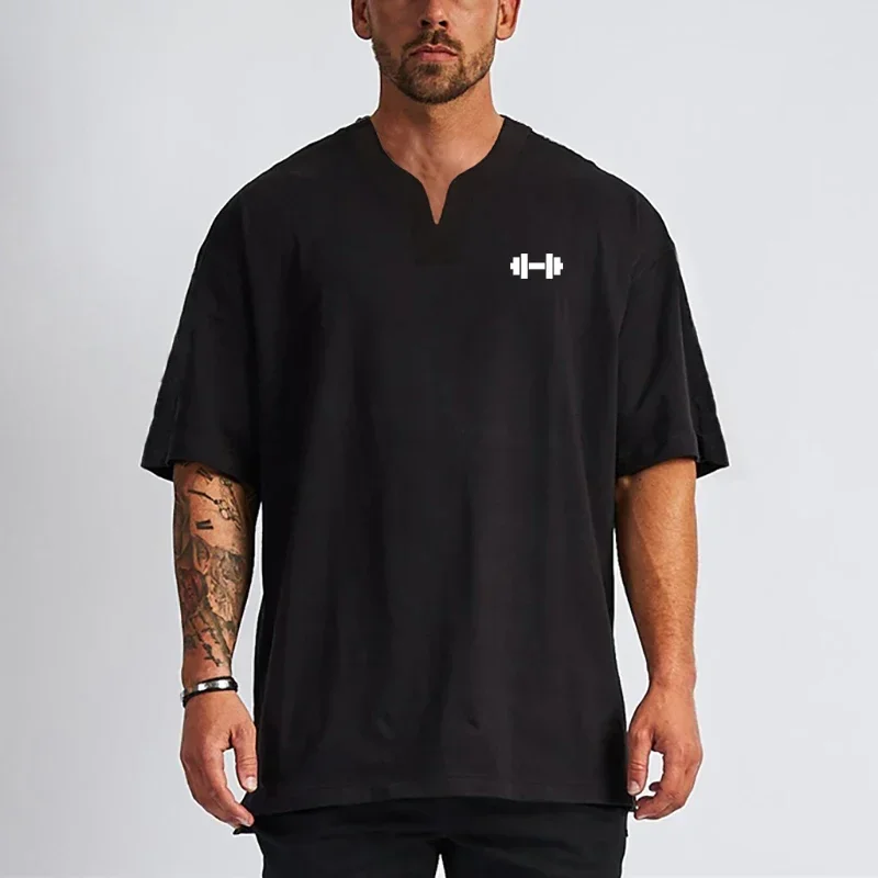 Oversized Casual Cotton Breathable Running T-shirts Gym Bodybuilding Fitness Loose Shirts Summer Mens Sports Training Clothing