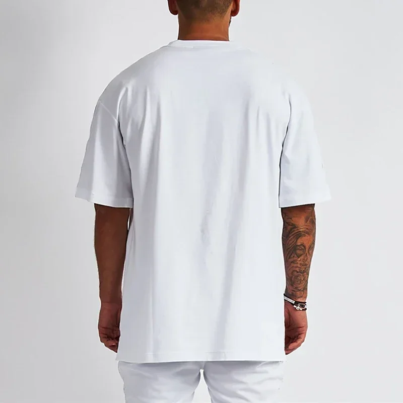 Oversized Casual Cotton Breathable Running T-shirts Gym Bodybuilding Fitness Loose Shirts Summer Mens Sports Training Clothing