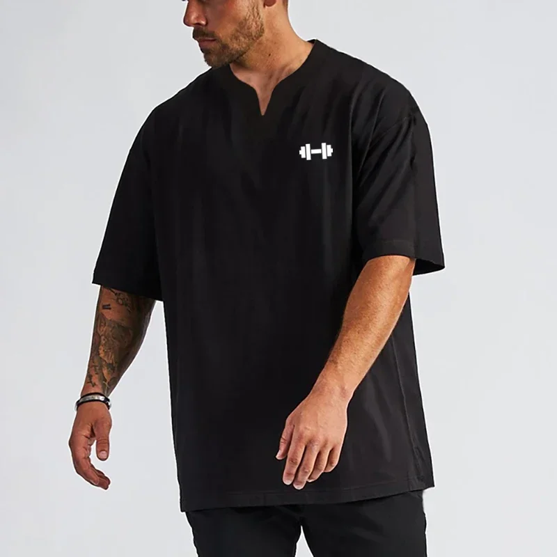 Oversized Casual Cotton Breathable Running T-shirts Gym Bodybuilding Fitness Loose Shirts Summer Mens Sports Training Clothing