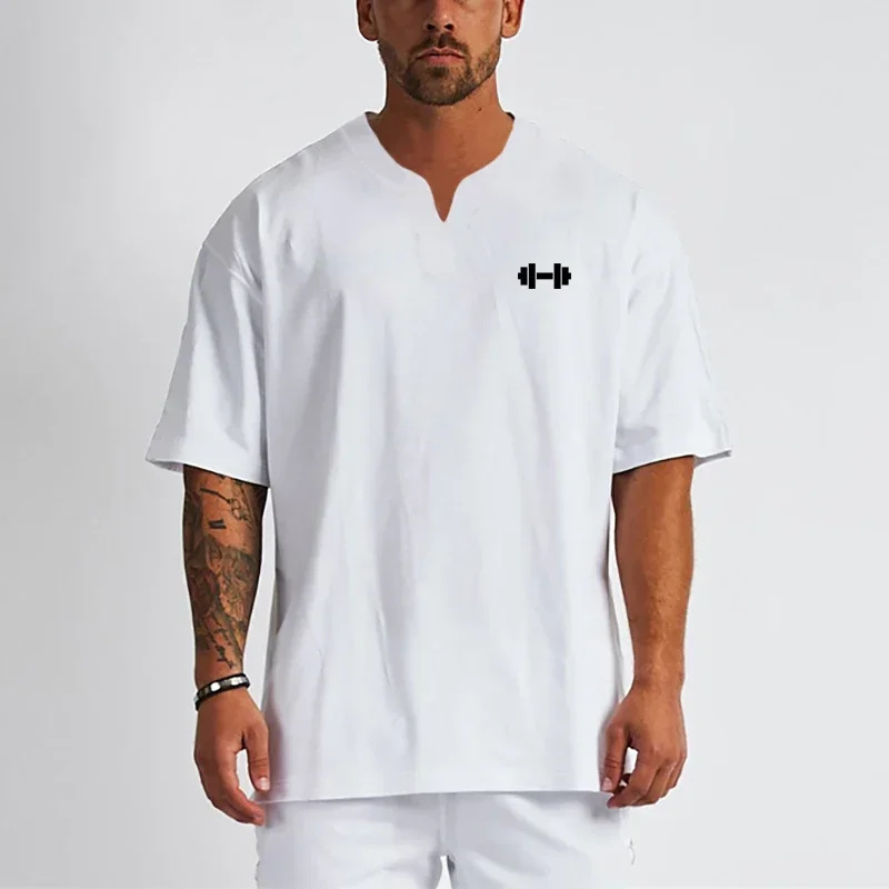 Oversized Casual Cotton Breathable Running T-shirts Gym Bodybuilding Fitness Loose Shirts Summer Mens Sports Training Clothing