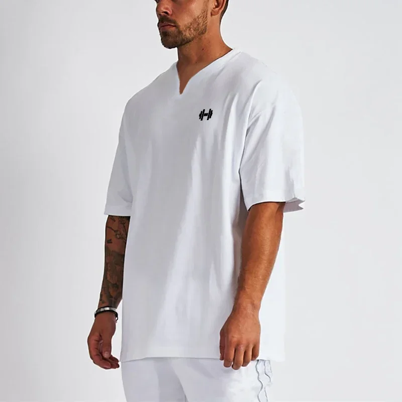 Oversized Casual Cotton Breathable Running T-shirts Gym Bodybuilding Fitness Loose Shirts Summer Mens Sports Training Clothing