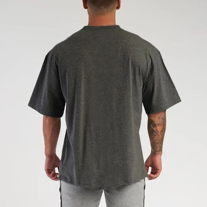 Oversized Casual Cotton Breathable Running T-shirts Gym Bodybuilding Fitness Loose Shirts Summer Mens Sports Training Clothing