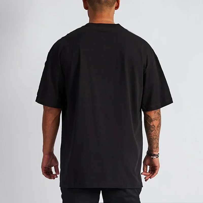 Oversized Casual Cotton Breathable Running T-shirts Gym Bodybuilding Fitness Loose Shirts Summer Mens Sports Training Clothing