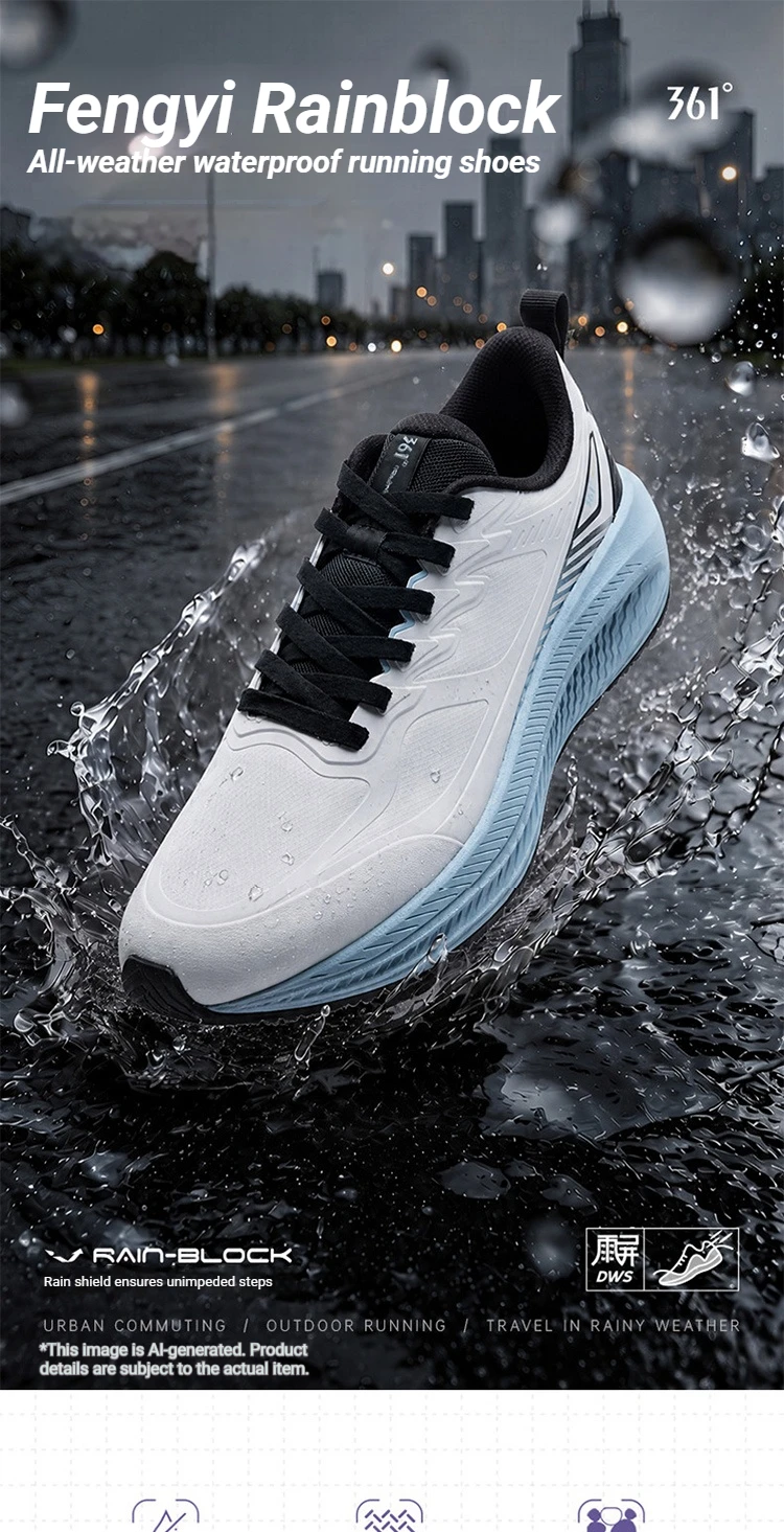 361 Degrees Fengyi 2 Rainblock Men Running Shoes Water Repellent Anti-Slip Grippy Cushioning Airy Male Sneakers 672632210