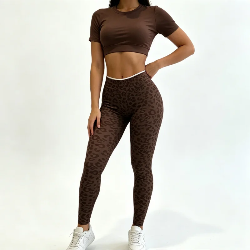 HISTELLO Butt Lift Leopard Print Leggings Fit Sculpt Breathable Seamless Tummy Control Slim Fit Yoga Gym Workout Sports Pants