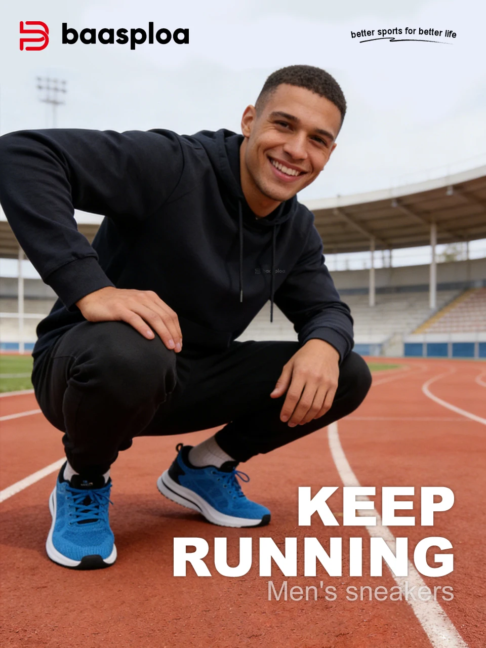 Baasploa Men Running Shoes Brand Mesh Breathable Casual Sneakers Male Lace-Up Comfort Lightweight Sport Shoes Non-Slip Outdoor