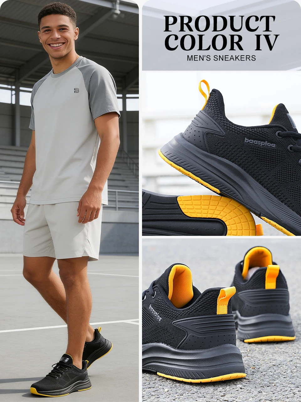 Baasploa Men Running Shoes Brand Mesh Breathable Casual Sneakers Male Lace-Up Comfort Lightweight Sport Shoes Non-Slip Outdoor