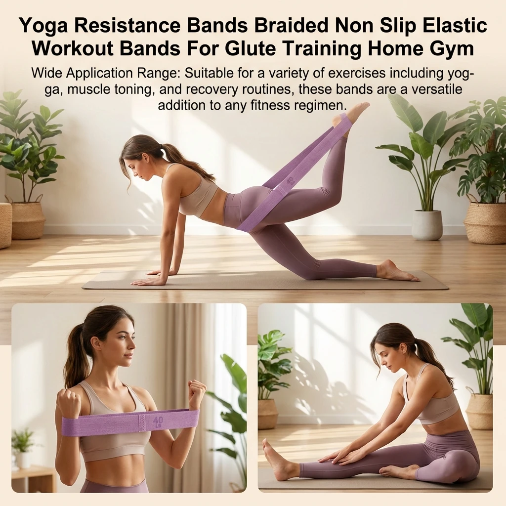 Crochet Non-Slip Yoga Resistance Band Glute Workout Elastic Fitness Pull Band for Butt Toning Leg Stretching Home Gym Training