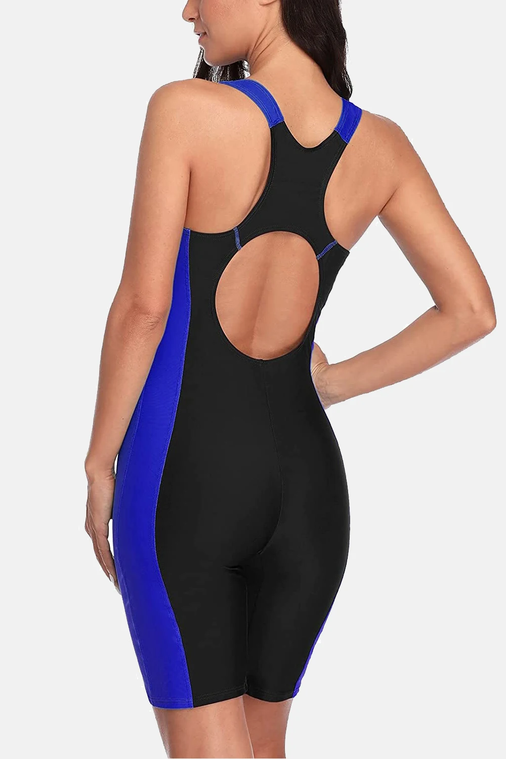 Anfilia One Piece Women Pro Sports Swimwear Boyleg Knee-length Sport Swimsuit Patchwork Bikini Beach Wear Bathing Suit