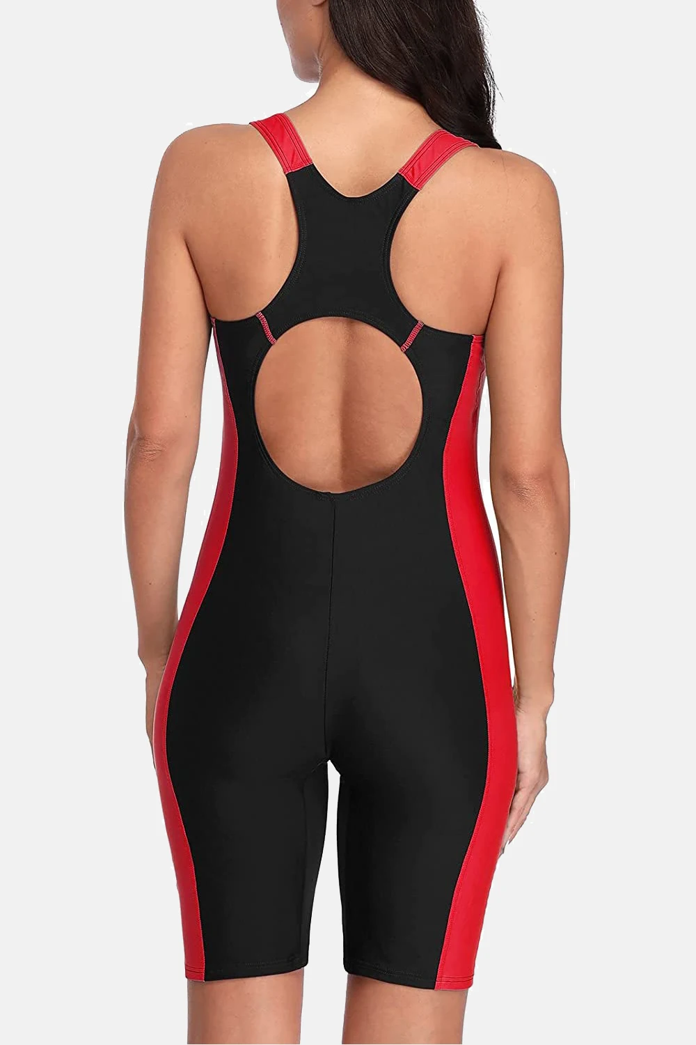 Anfilia One Piece Women Pro Sports Swimwear Boyleg Knee-length Sport Swimsuit Patchwork Bikini Beach Wear Bathing Suit