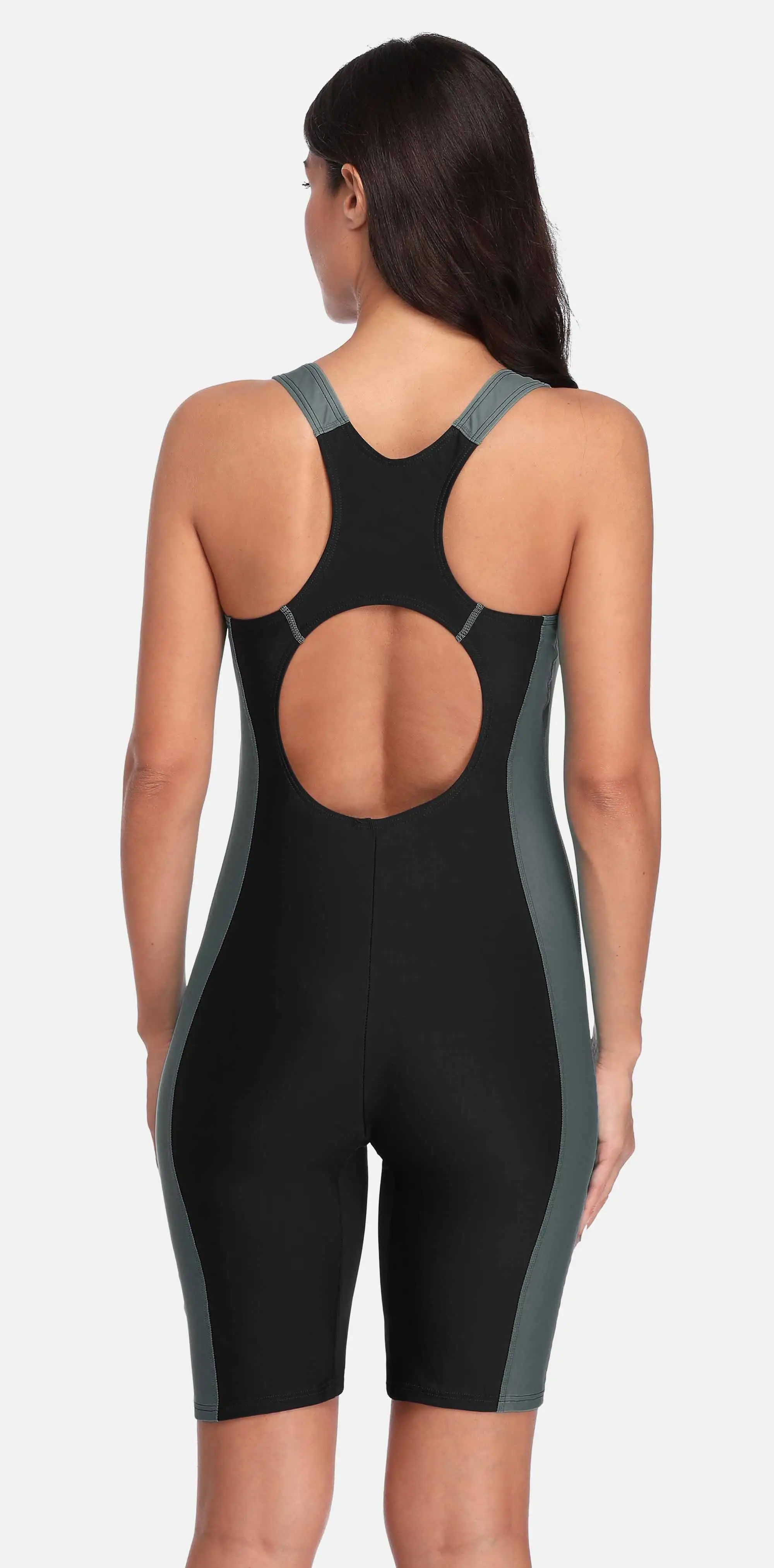 Anfilia One Piece Women Pro Sports Swimwear Boyleg Knee-length Sport Swimsuit Patchwork Bikini Beach Wear Bathing Suit
