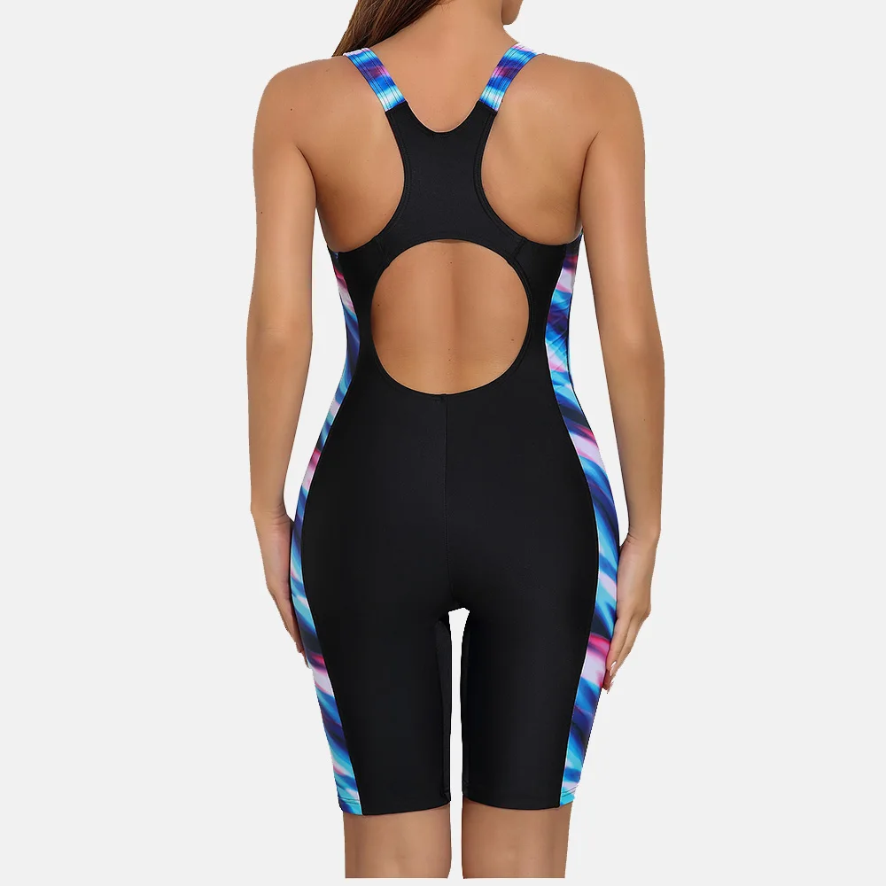 Anfilia One Piece Women Pro Sports Swimwear Boyleg Knee-length Sport Swimsuit Patchwork Bikini Beach Wear Bathing Suit
