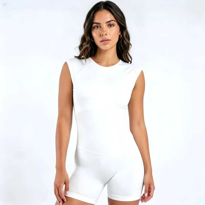 HISTELLO Impact Short Sleeve One Piece Women Open Back Yoga Romper Quick Dry Fitness Bodysuit Gym Workout Solid Sports Jumpsuit