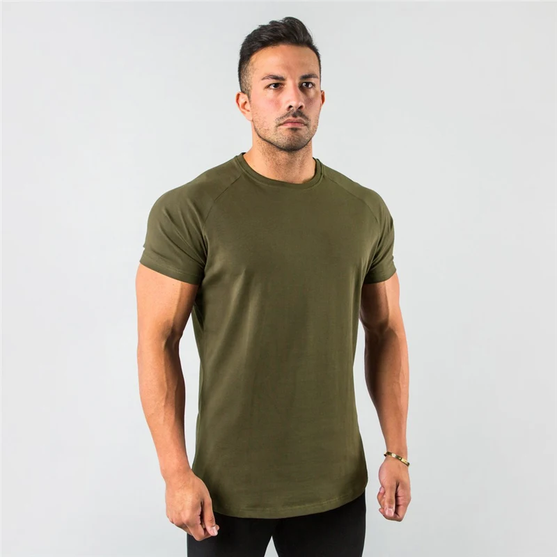 New Summer Leisure Running T-shirt Gym Training Tops Elastic Cotton Pure Color Short Sleeve Sports T-shirt Men Sportswear