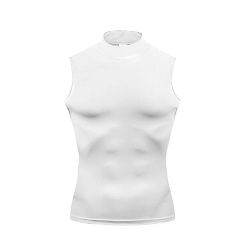 Compression Shirt Men Running Vests Gym Tank Tops Muscle Fitness Clothing Turtleneck Elastic Sports Sleeveless T Shirts