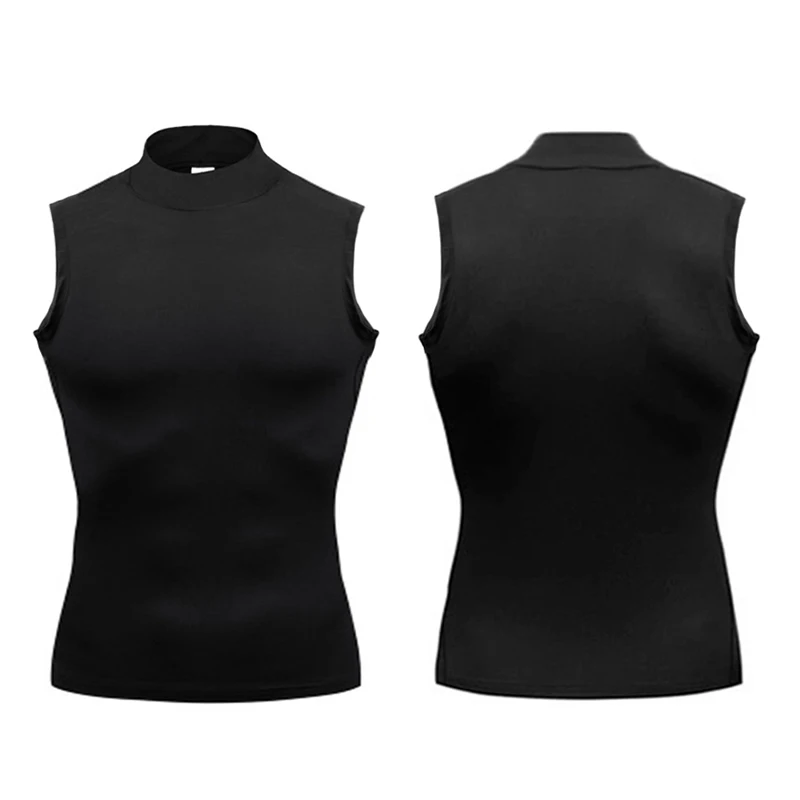 Compression Shirt Men Running Vests Gym Tank Tops Muscle Fitness Clothing Turtleneck Elastic Sports Sleeveless T Shirts