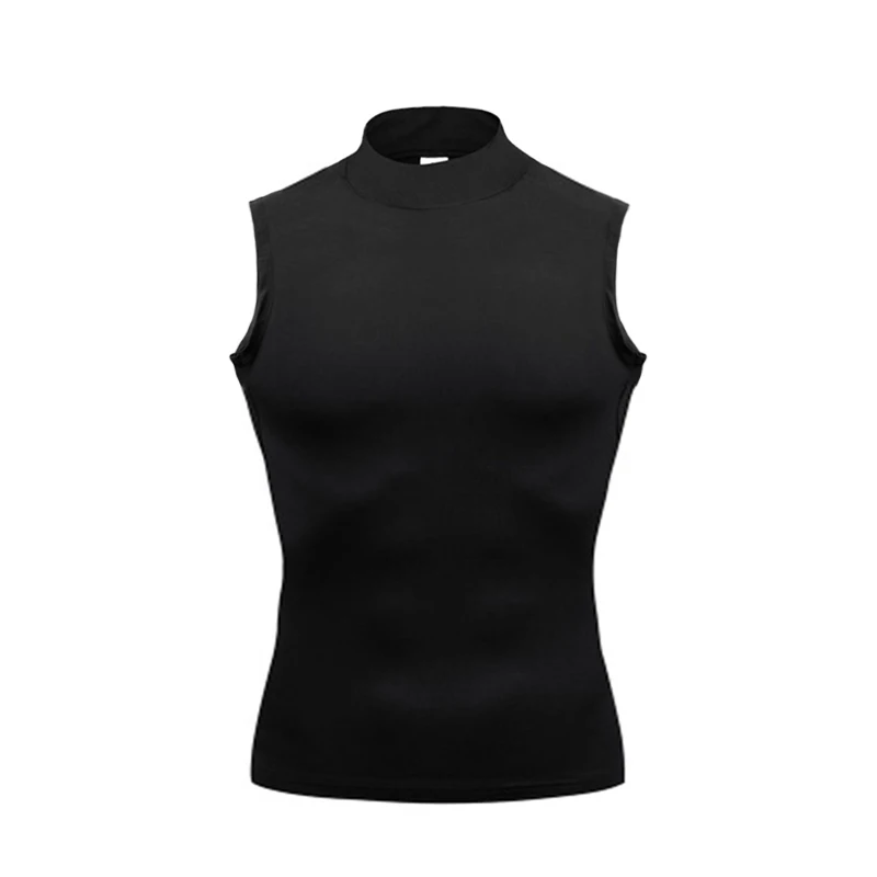 Compression Shirt Men Running Vests Gym Tank Tops Muscle Fitness Clothing Turtleneck Elastic Sports Sleeveless T Shirts